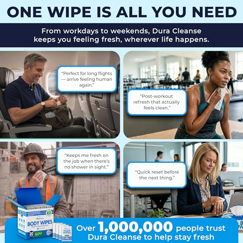 Image of XL Travel Body Wipes - No Rinse Bath Wipes for Adults, Extra Moist - 20 Ct | Individually Wrapped Disposable Washcloths, 3.6x Soak Stays Wet, 10x10 in, Aloe & Vitamin E, TSA Ready for Carry-On & Gym Bag