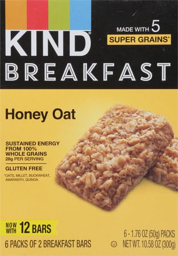 Image of KIND Breakfast Bars, Honey Oat, Healthy Snacks, Gluten Free, 100% Whole Grains, 3g Protein, 6 Count (Pack of 2)