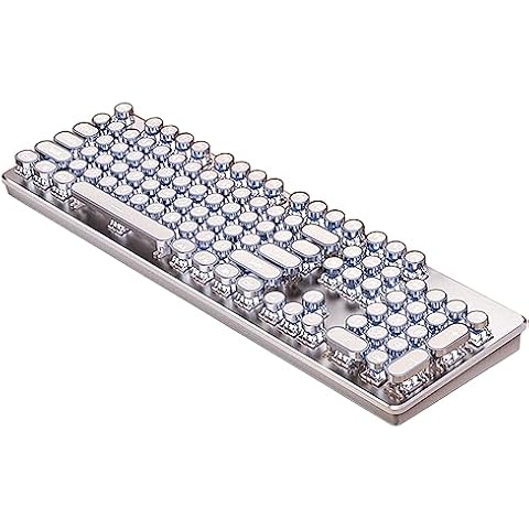 Odpaltoy Mechanical Gaming Keyboard,Typewriter Style,Retro Punk Round Keycaps,BT/2.4Ghz/Wired Tri-Mode,104 Keys, Multiple LED Backlight Effects,for Windows/Mac/PC Cover