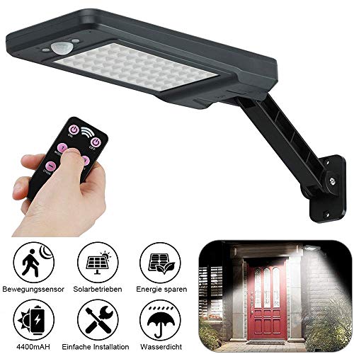 60 LED 7W Solaire IP65 Lampe de Extérieure étanche Noir avec support réglable et Télécommande,3 Modes 180° Lumières de de détecteur de mouvement Extérieur pour Jardin,Garage, Cour, Escalier