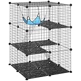 PawHut Gabbia per Gatto a 3 Livelli con Amaca, Piattaforma e Scalette, Gabbia per Animali ...