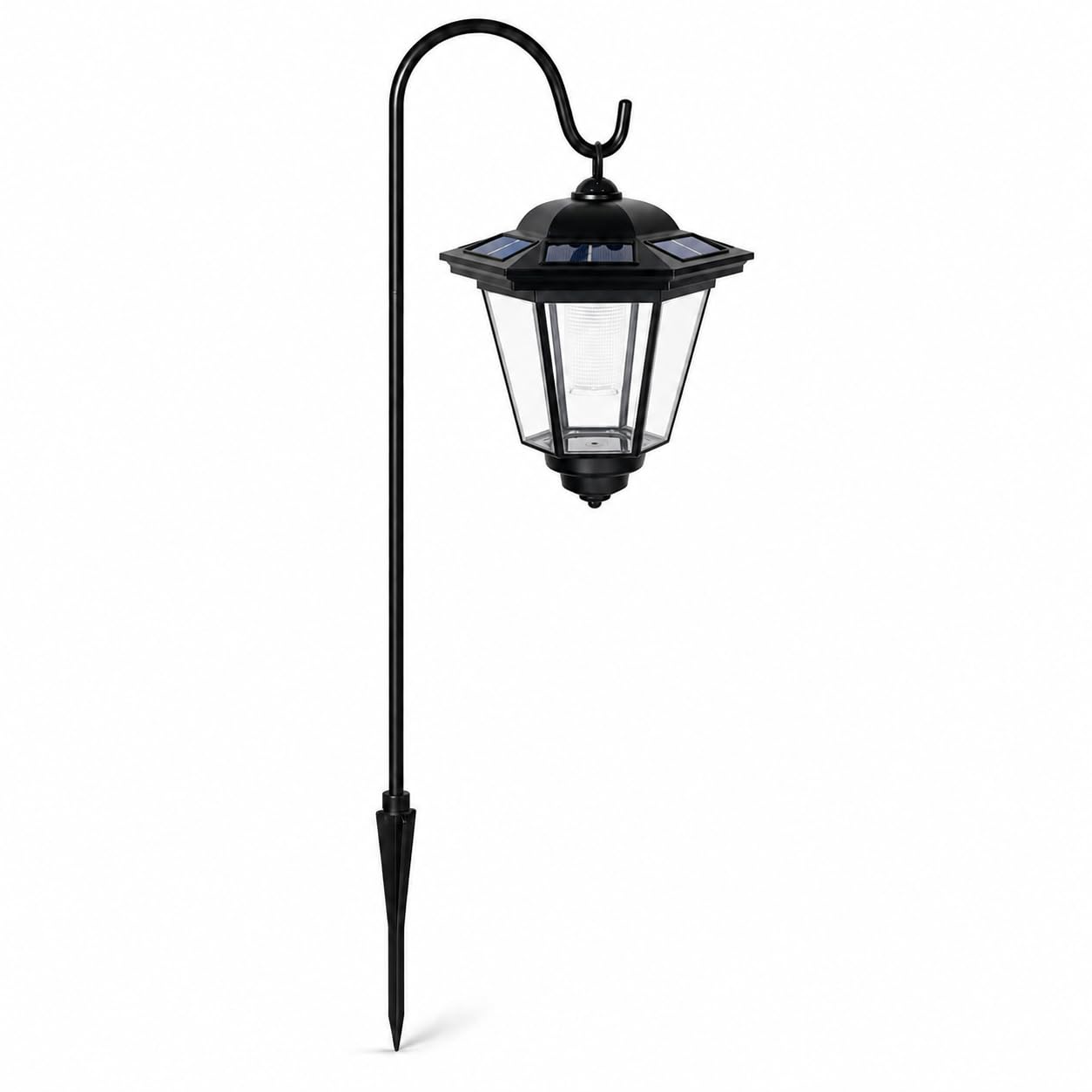 GWSOLAR Solar Hanging Lantern, 20lm Warm White & Cool White, 6-Sided Solar Panels for 360° Charging, Auto On/Off, Aluminium Hook, Outdoor Garden Light for Patio & Yard