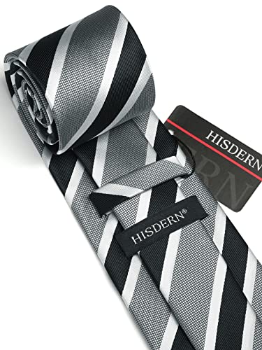 Image of HISDERN Mens Tie Striped Ties and Handkerchief Set Business Formal Woven Pocket Square Wedding College Stripe Necktie