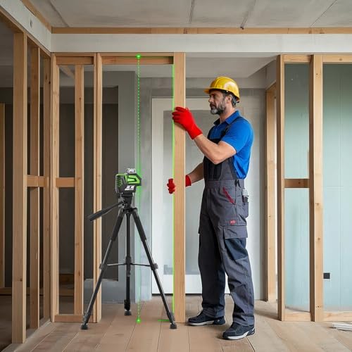Image of Huepar Self Leveling Laser Level Green Cross Line Laser Tool with 2 Plumb Dots, Fathers Days Dad Gifts-360 Horizontal Line&140 Vertical Level Laser with Up&Down Points -Magnetic Bracket&AA Batteries