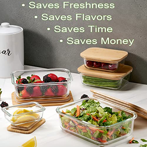 Glass Food Storage Containers With Bamboo Lids Eco-Friendly, Set Of 5, Airtight, Pantry Organization, Meal Prep Glass Containers. Plastic Free. Bpa Free. Microwave Oven Dishwasher And Freezer Safe #TOP6