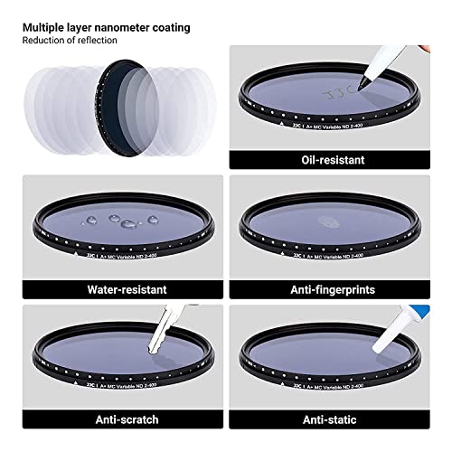 Image of JJC F-NDV52 Series Variable Neutral Density Filter (52mm) for Camera Lens Photography, ND2 - ND400 Adjustable ND Filter, Black