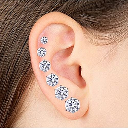 6 Pairs Stud Earrings Set, Hypoallergenic Clear Cubic Zirconia 316L Earrings Stainless Steel CZ Earrings for Women for Men 3-8mm4