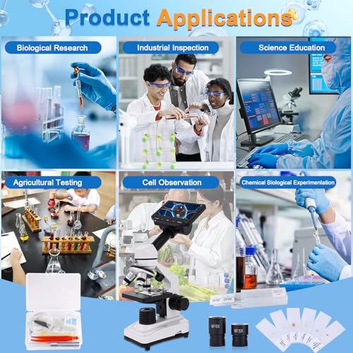 Image of Microscope for Kids & Adults, 40X-2500X High-Power Compound Microscope for Students (Gray White)