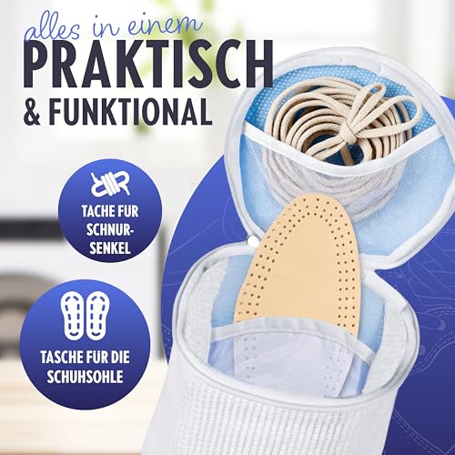 PROMILA- Schuhwaschbeutel Waschmaschine -3 teiliges Set- Schuhbeutel Waschmaschine in Grau/Blau-2XXL waschbeutel Schuhe & Reinigungsbürste-PROMILA wäschesack Schuhe ist Leise, Fusselnfrei,Top-Qualität