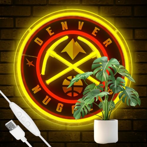 Image of Basketball Team Neon Sign, Sport Light Up Dimmable Basketball Team Logo Hanging USB Powered Led Neon Sign for Wall Decor, Bedroom, Man Cave, Party, Birthday Party Christmas Merch Deco Gift for Boys Teens Fans