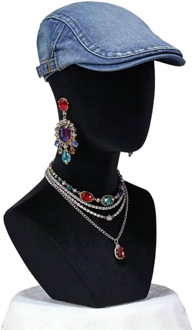 Neutral Foam Mannequin, Head Model Wig and Hair Accessory Display Stand, Necklace and Hat Mannequin (Black)