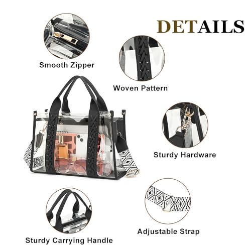 Image of FAIME Clear Tote Bag for Women Stadium Approved Woven Crossbody Handbag Clear Purse for Stadium Events, Concert, Work & Beach | Waterproof