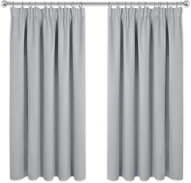 PONY DANCE Blackout Curtains for Bedroom - Pencil Pleat Curtain Panels with Solid Colour for Bedroom Tape Top Window Drapes for Room Darkening, 2 Pieces, Width 46 by Length 54 in, Silver Grey