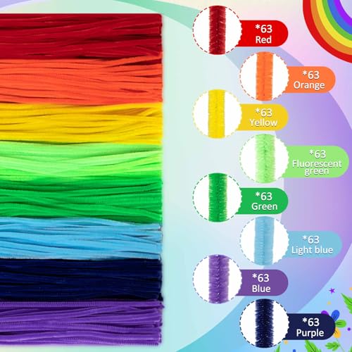 Image of Peryiter 500 Pcs Pipe Cleaners for DIY Flower Bouquets, Chenille Stems for Graduation Bouquet Crafts, Fuzzy Sticks for Handmade Flowers, DIY Gift, Art Projects(Rainbow Color,12 Inch)
