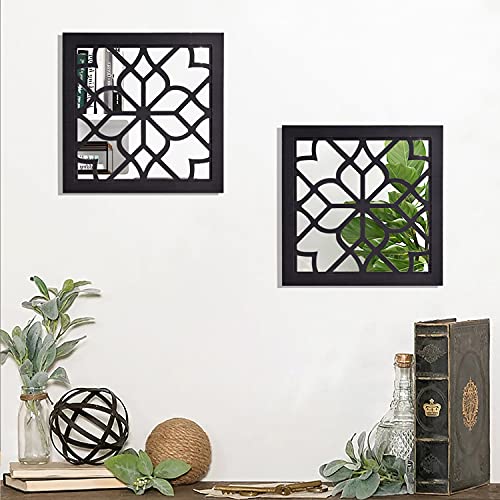 2Pcs Square Wall Mirror Rustic Farmhouse Accent Mirrors With Wood Frame Vintage Home Décor For Entry Bedroom Bathroom Dresser Hallway #TOP2