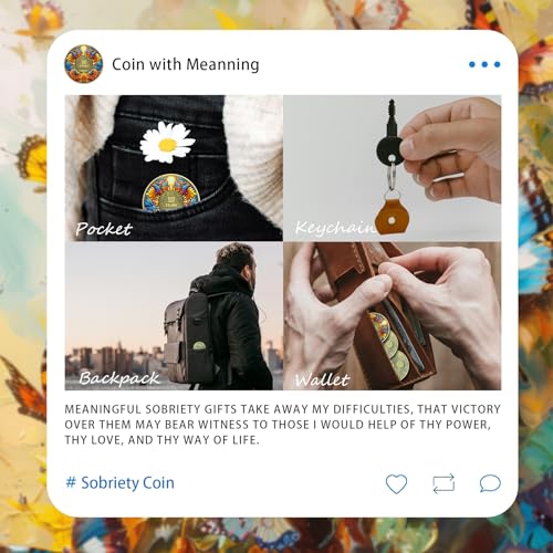 Image of Delicate Sunflower 13 Year Sobriety Coin - 13 Year Recovery Butterfly AA Coins - One Day at A Time NA HA AA Chips and Medallions - 1-40 Years Living Clean Alcoholics Anonymous Gifts for Men Women