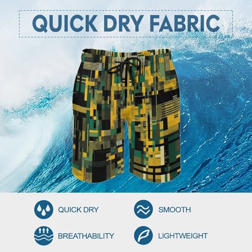 Men's Swim Trunks Quick Dry Board Shorts with Pockets Beach Shorts Black and Beige Graphics Bathing Suits for Men3