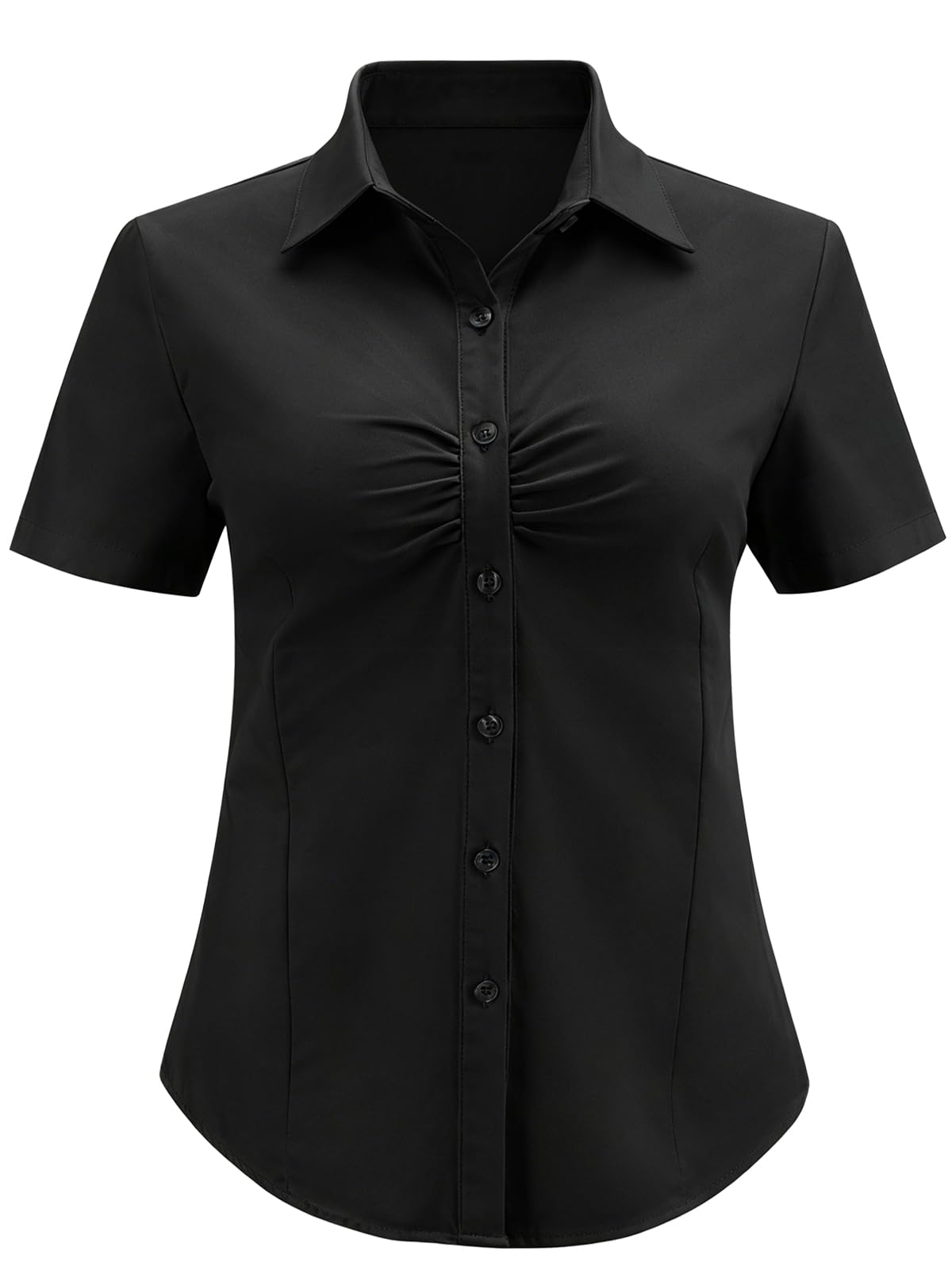 Growmax Bluse Damen Kurzarm 100% Baumwolle Bluse Damen Sommer Raffungen im Brust Business Hemdbluse Regular Fit Weiße