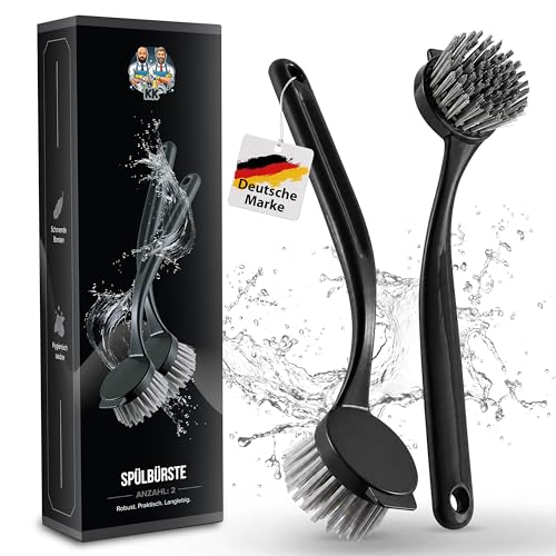 Spülbürste Küchenbürste Reinigungsbürste Geschirrbürste Abwaschbürste mit robusten Borsten Langlebiges Spülbürsten Set 2 Stück (Schwarz)