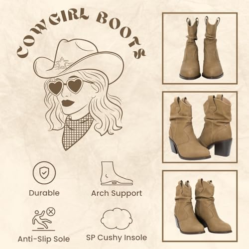 Women's Short Cowboy Boots, Wide-Calf Western Boots with Low Chunky Heel, Ankle Cowgirl Boots Dress Country Concert4