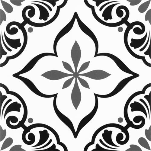 Baldosas autoadhesivas para baño, azulejos de vinilo autoadhesivos, 10 piezas en blanco y negro, azulejos de suelo con efecto impermeable, azulejos de piso para cocina