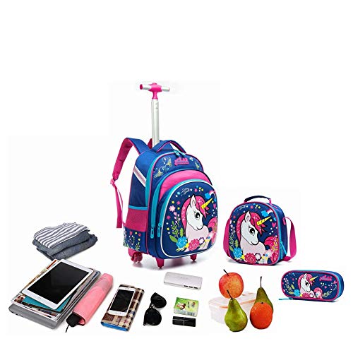 Htgroce Girls Rolling Backpack With Wheels,Trolley School Bag Waterproof Travel Luggage For Kids Girls And Students,Unicorn #TOP5