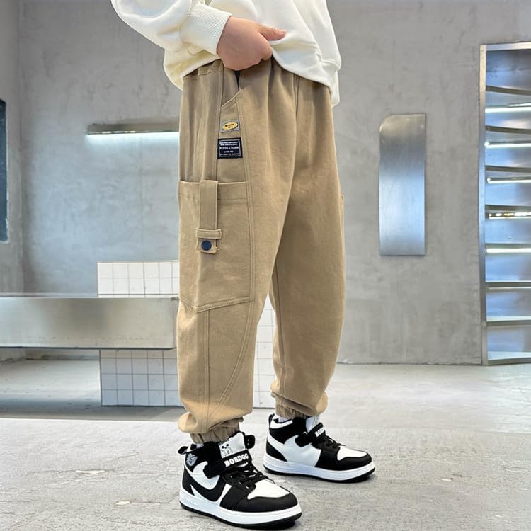 Boys' Athletic Jogger Pants 100% Cotton | Loose Fit Sweatpants for Kids Teens (Sizes 8-16)