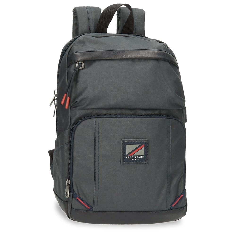 Pepe Jeans Hackney Mochila para Portátil Adaptable 12" Gris 25x36x10 cms Algodón, Poliéster y PU.