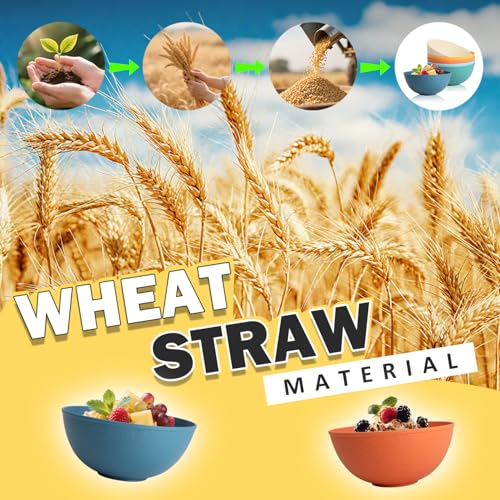 Image of Unbreakable Large Cereal Bowls 40 OZ, Wheat Straw Bowls Set of 6, Alternative Plastic Bowls for Kitchen, Outdoors, Microwave & Dishwasher Safe Bowl Set for Salad, Cereal, Soup, Ramen, Multi