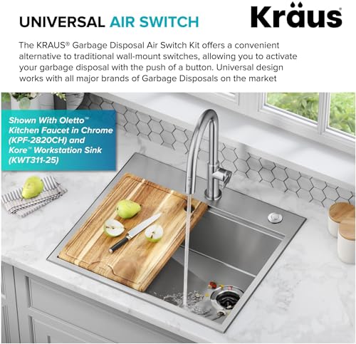 Image of KRAUS Garbage Disposal Air Switch Kit in Spot-Free Stainless Steel with Push Button, AC Adapter, Power Cord, and Air Tube Included, KWDA-100SFS