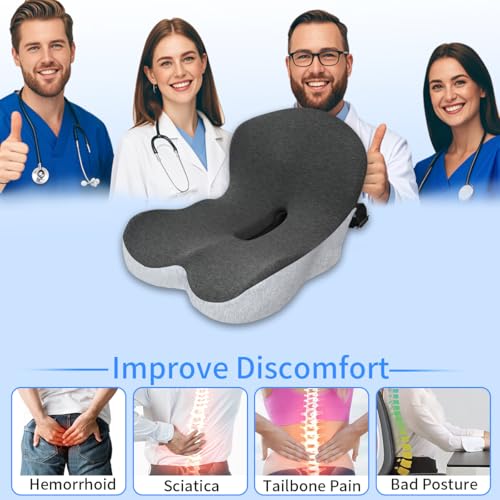 Image of Memory Foam Seat Cushion,Office Chair Cushion with Lumbar Support for Back Pressure Relief, Car Seat Cushion with Adjustable Strap,Sciatica Pad Cushions for Car,Truck, Desk,Gaming Chair