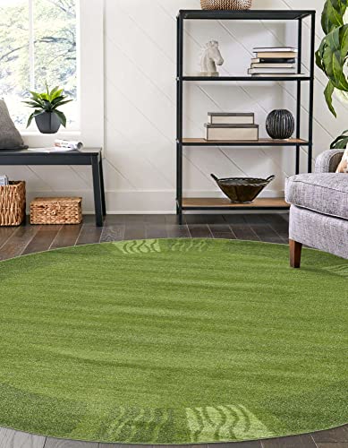 Image of Unique Loom Del Mar Collection Area Rug- Transitional Inspired with Modern Contemporary Design(4' 1 Round, Green / Beige)