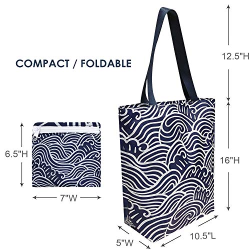 Wrapables Carryall Shopping Travel Tote Bag with Durable Ripstop Polyester - Foldable, Waterproof, and OEKO-TEX Certified, Small, Navy Swirls2