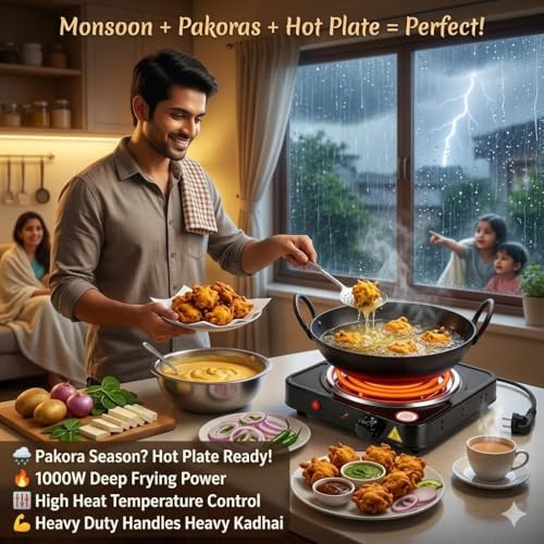 Image of Drumstone Single Burner Electric Hot Plate 1000W Portable Cooktop with Adjustable Temperature Control, Compact Electric Stove for Boiling, Frying, Tea, Coffee and Everyday Cooking