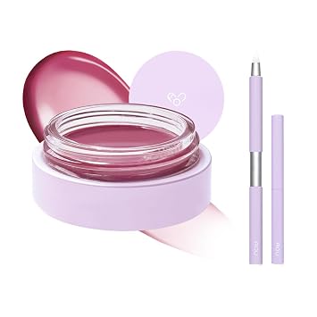 AOU GLOWY TINT BALM x Lip Brush - 03 Mulberry Balm x Pencil Brush | Tinted Lip Balm, Natural Gloss, Instant Hydration for Chapped Lips, Compact & Retractable Pencil Brush for Easy Carry & Pointed Tips