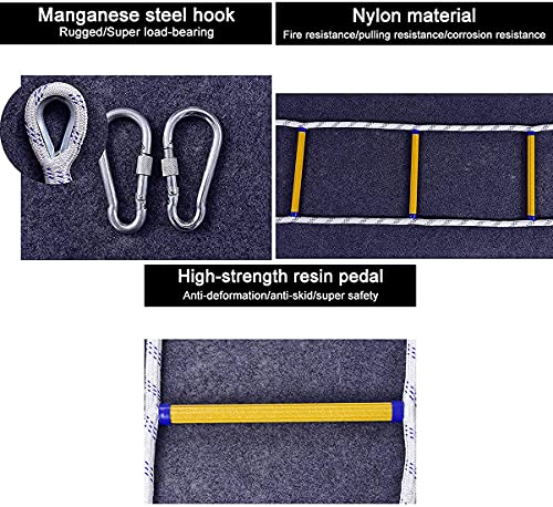 Genérico Escalera de Cuerda ignífuga - Escalera de Rescate de Emergencia de 3M a 50M, Escalera de Seguridad Resistente con mosquetones, Ideal para Uso doméstico y en Exteriores, Herramienta de Escape