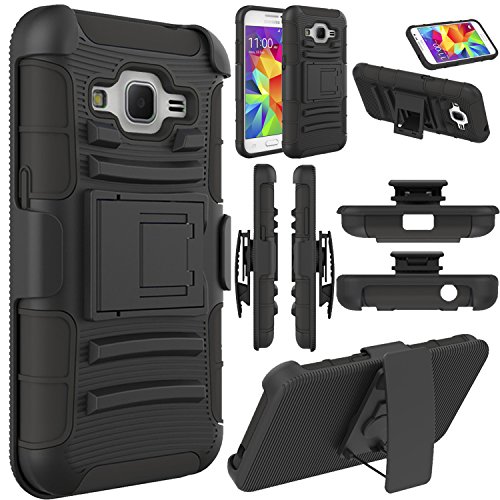 Galaxy Core Prime Case, Elegant Choise Galaxy Prevail LTE Case, Hybrid Dual Layer Armor Full Body Protective Holster Case with Kickstand and Belt Swivel Clip for Samsung Galaxy Core Prime (Black)