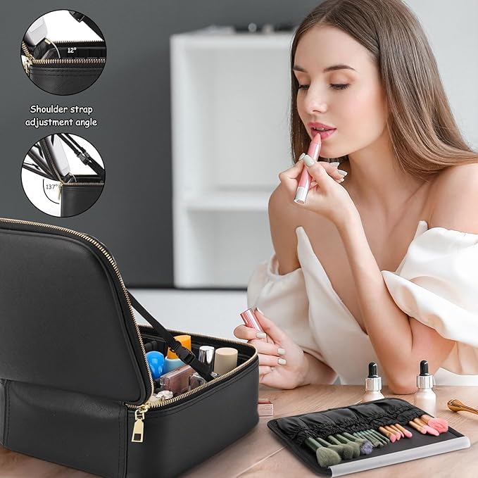 Feelon Makeup Bag with Led Mirror-Travel Makeup Bag with Led Mirror is with Waterproof Design Travel Makeup Bag, Best Gift with Lighted Mirror.Makeup Bag with Mirror 3 Color Scene (Black) 4
