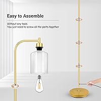 Vista 6 de Lámpara de pie dorada, lámpara de pie con pantalla de cristal, bombilla LED de 6 W incluida, lámpara de pie moderna con interruptor de pie, lámpara