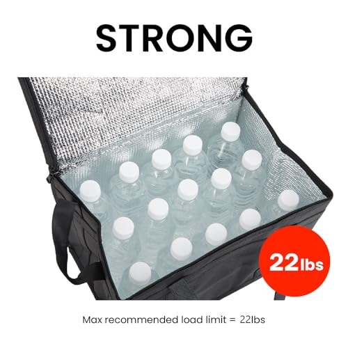 Image of NZ home Insulated Bags for Food Delivery (Large) Grocery Shopping Cooler Bag, Pizza Delivery, Hot & Cold Catering Tote, Reusable, Foldable & Heavy Duty (2 Pack, Black)
