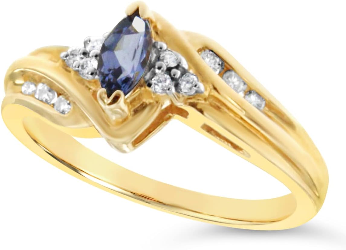Jewelry BlissJewelry Bliss 14k Yellow Gold Tanzinite Marquise Genuine Gemstone and Diamond Ring For Women