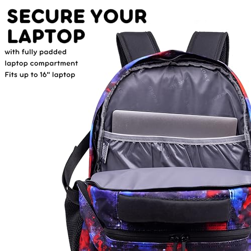 Image of J World New York Atom Laptop Backpack - Ergonomic Backpack for School with Air Mesh Padded Shoulder Straps - 600D Polyester Work Backpack for Men and Women - Stylish Design (GALAXY)