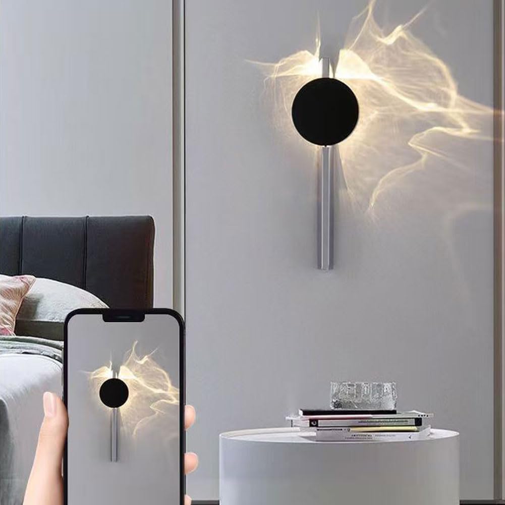 LED Wave Wandleuchte Drehbar Silber Innen Wandlampe Wasserwellen Rund Schwarz Wohnzimmerlampe Dimmbar 3 Farbmodi 3000K/4500K/6000K Wandbeleuchtung Chrome Modern 2 Flammig Lampe Wand,A