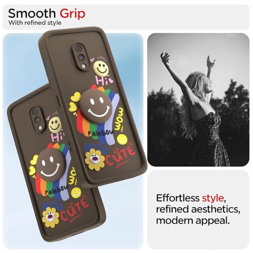 Image of Pikkme Back Cover for OnePlus 6T / Oneplus 7 | Soft Silicone| Cute Rainbow Smile & 3D Cartoon Flower Design | Shockproof Raised Camera Protection Bumper Case (Brown)