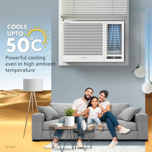 Image of Lloyd 1.5 Ton 3 Star Fixed Speed Window AC (Cools Up To 50C, Turbo Cool, Feather Touch Control, Remote Control Operation, LED Display, 100% Copper, White, GLW18D3LGSPR)
