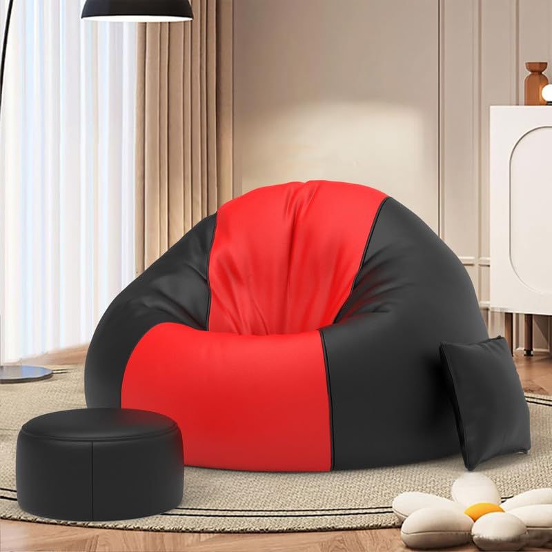 Image of Biggie Bean Bag with Beans Filled 5XL Comfort Edge Bean Sofa-Built for Superior Relaxation-Styled for Elegance with Free Cushion & Footrest (Matching Color : Leatherette Red Black)