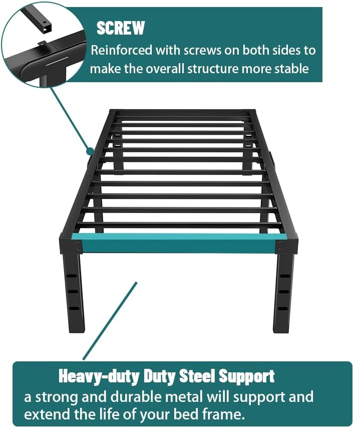 Miniatura 5 de 14 Inch Black Twin Bed Frame - Sturdy Metal Platform Bed Frame Twin Size Easy Assembly, Heavy Duty, No Box Spring Needed (Industrial 14", Twin)