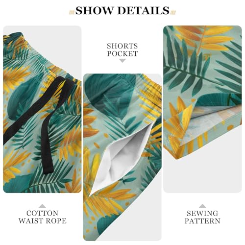 Men's Pajama Shorts Palm Leaves Print Sleep Shorts for Men Pj Bottom Lounge Pants with Pockets4