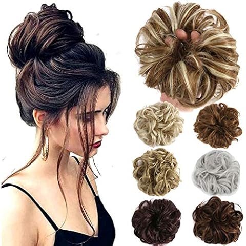 Hair Bun Extensions Wavy Curly Messy Donut Chignons Hair Piece Wig Hairpiece Messy Curly Hair Scrunchies for Women Girls (Light Brown &Ash Blonde) Cover