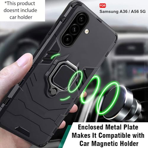 Image of TheGiftKart Tough Armor Bumper Back Case Cover for Samsung Galaxy A36 / A56 5G | Ring Holder & Kickstand in-Built | 360 Degree Protection Back Case Cover for Samsung A36 / A56 5G (PC & TPU, Black)